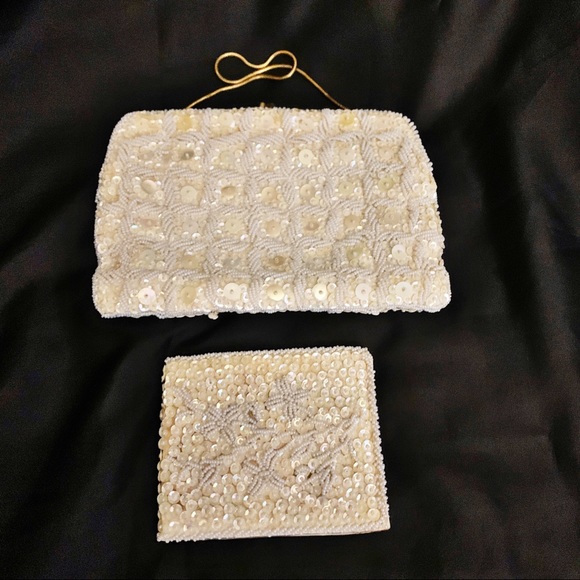 Vintage Handbags - VINTAGE BEADED EMBELLISHED EVENINGBAG & WALLET